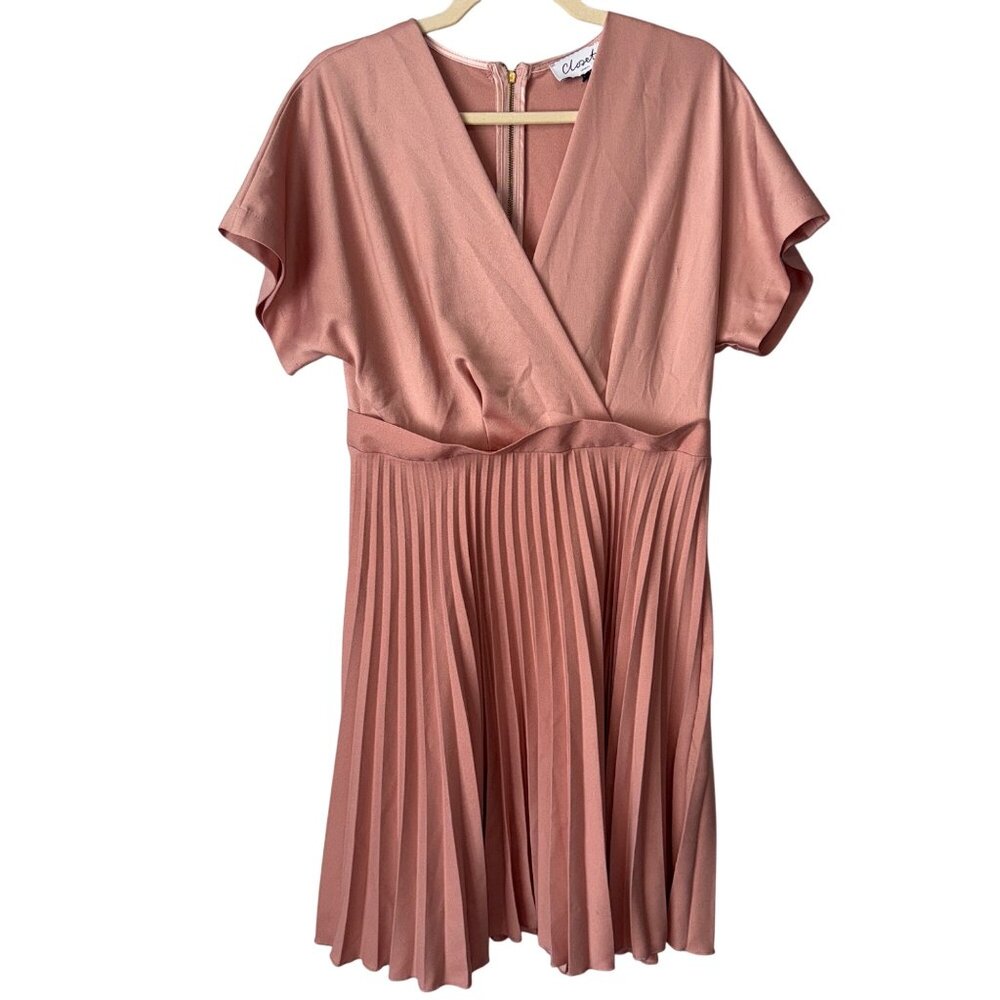 Closet London Womens Pleated Dress US size 10 Blush Pink Short Sleeve Zipper